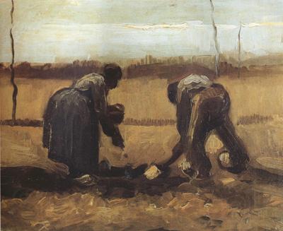 Vincent Van Gogh Peasant and Peasant Woman Planting Potatoes (nn04) France oil painting art